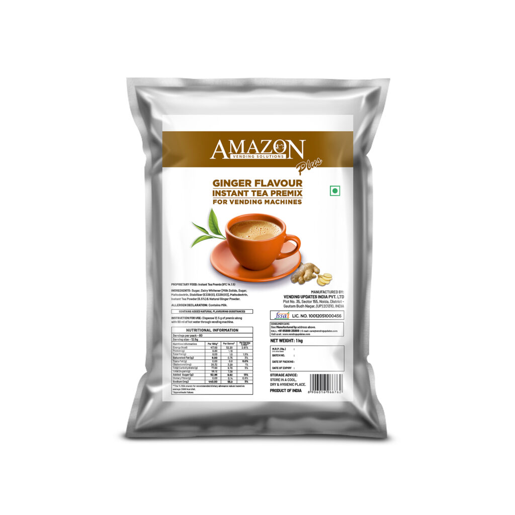 AMAZON Plus 3-in-1 Instant Ginger  Tea Premix Powder for Vending Machines | No Milk, Sugar Required
