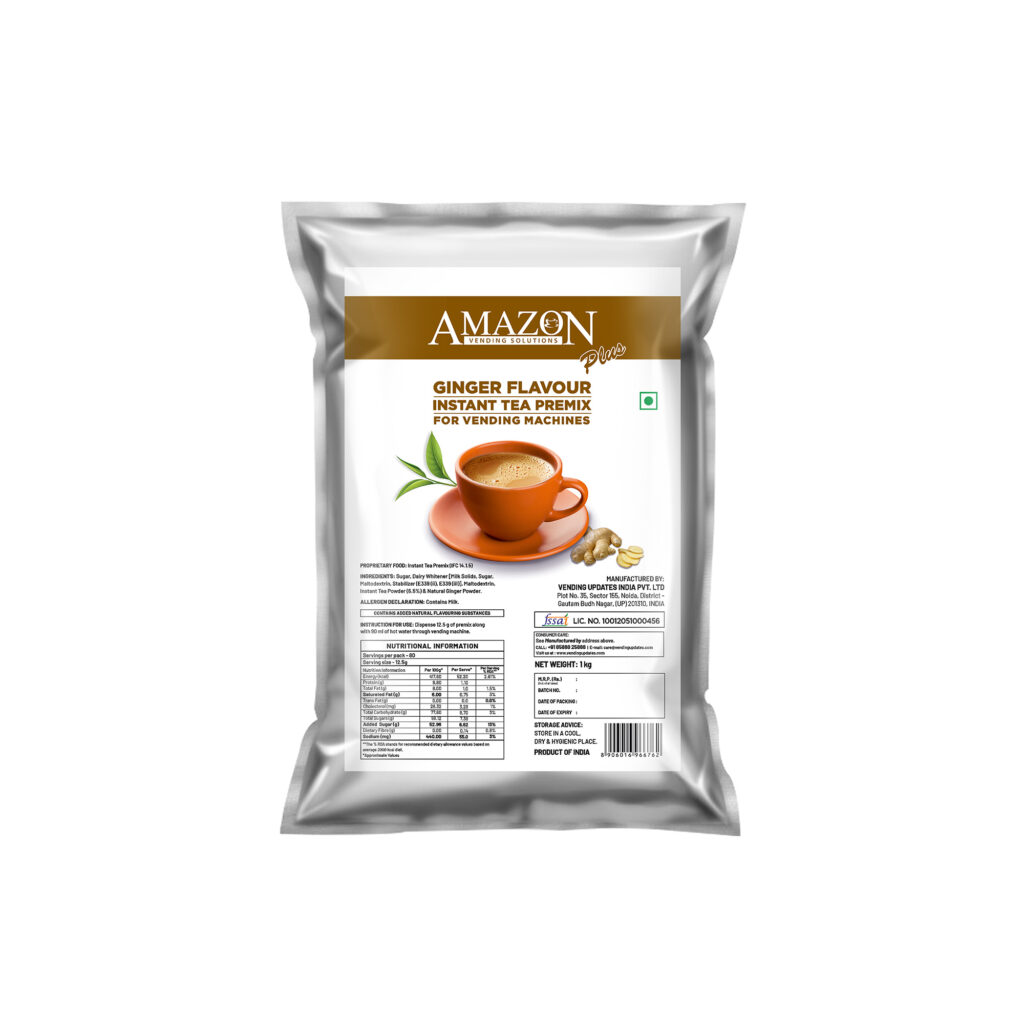 AMAZON Plus 3-in-1 Instant Ginger  Tea Premix Powder for Vending Machines | No Milk, Sugar Required