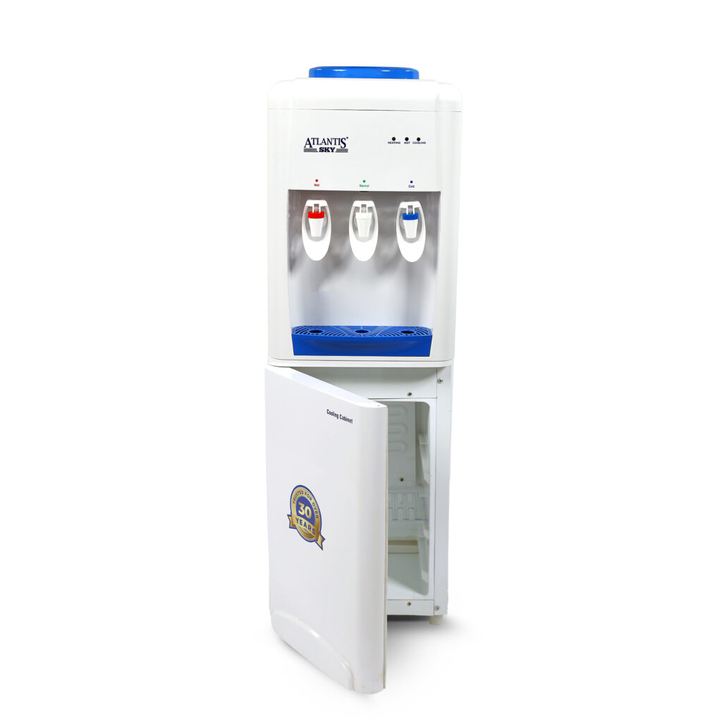 ATLANTIS SKY | 3 Taps – Hot, Normal & Cold Water Dispenser | Smart Glass Push-Pull Taps | 18L Cooling Cabinet | 1 Year Warranty | 2.5L/Hour Cooling Capacity