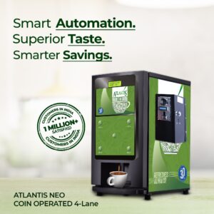 ATLANTIS NEO COIN OPERATED 4-Lane Tea Coffee Vending Machine - Dedicated Hot Water Hover Image