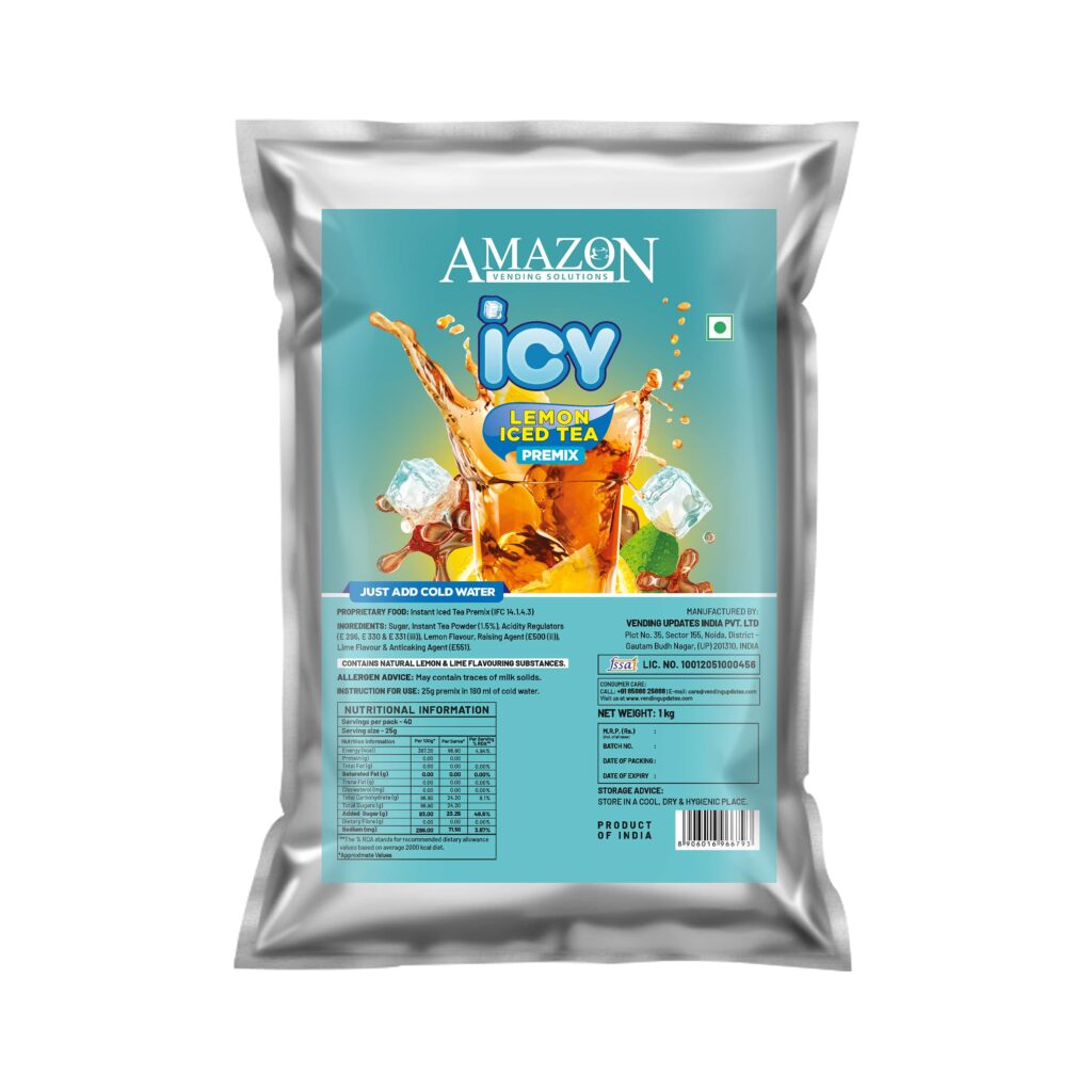 AMAZON Icy Lemon Flavoured Iced Tea Premix | Just Add Cold Water | Uses In Cold Beverage Vending Machine