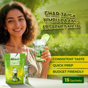 ATLANTIS Instacup Masala Nimbu Paani Premix Single Serve Sachets | Perfect for Travel | Natural Lemon Flavor | FSSAI Registered | Quick Prep | Pack of 15 Hover Image