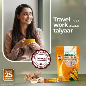 ATLANTIS INSTACUP 3-IN-1 Ginger Tea Premix Single Serve Sachets Pack | 25 Sachets X 14 Grams Pouch Pack | Just Add Hot Water & Stir Hover Image