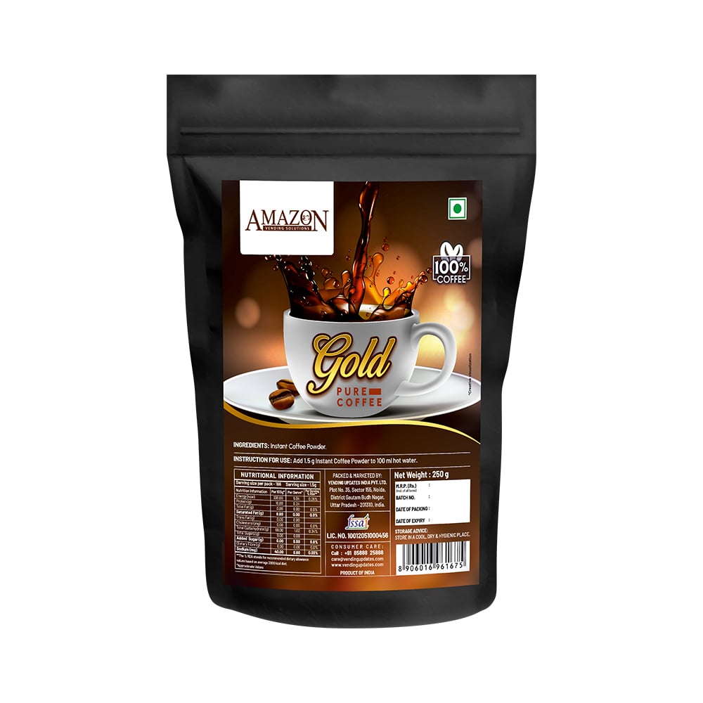 AMAZON Gold Pure Coffee Powder | 100% Coffee | 250g for Vending Machine