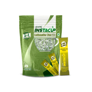 ATLANTIS INSTACUP 3-IN-1 Cardamom Chai Premix Single Serve Sachets Pack | 25 Sachets X 14 Grams Pouch | Travel-Friendly Zipper Lock Pack | Just Add Hot Water & Stir
