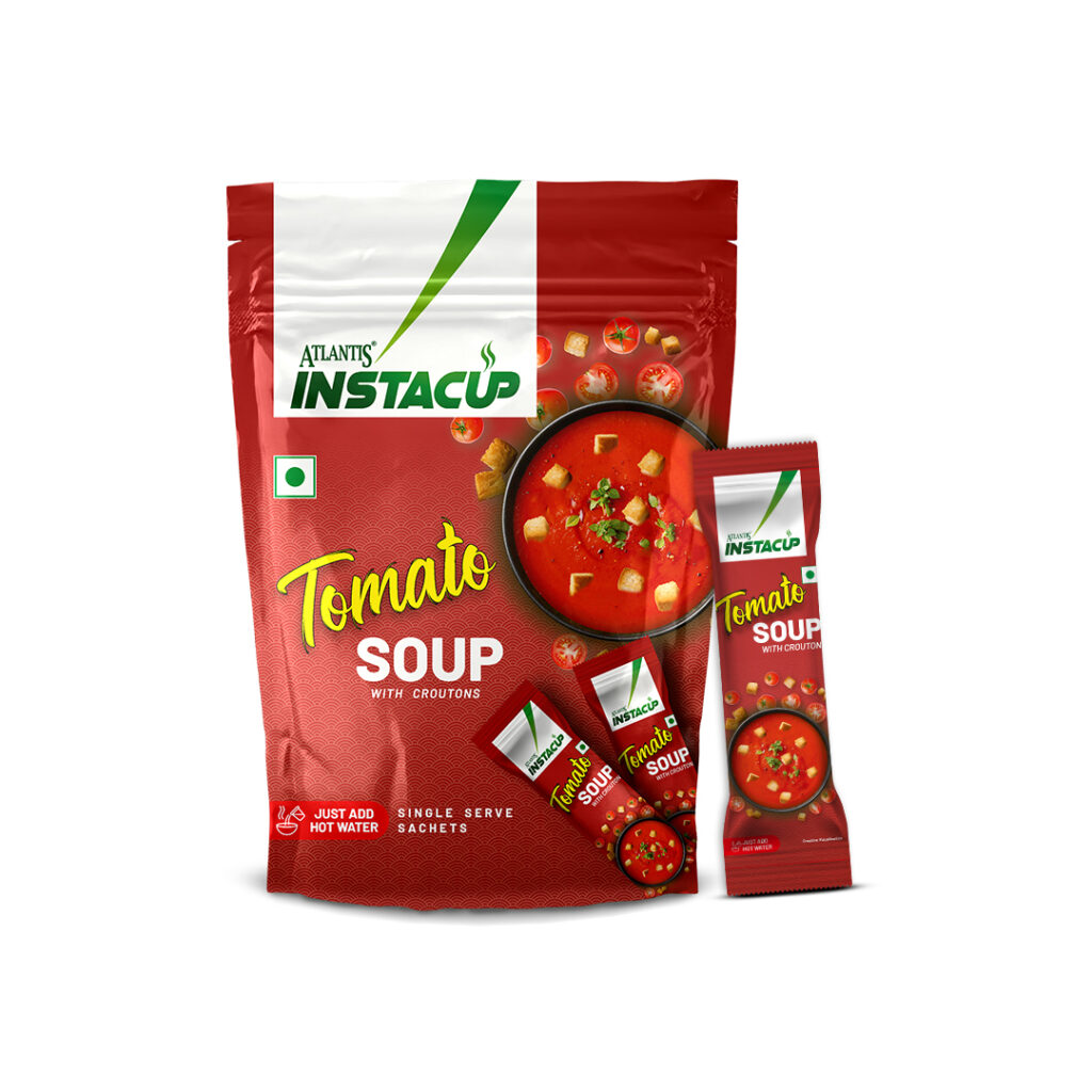 ATLANTIS INSTACUP Croutons Tomato Single Serve Sachets Soup Pack | 18 Sachets X 20 Grams Pack |  Just Add Hot Water & Stir