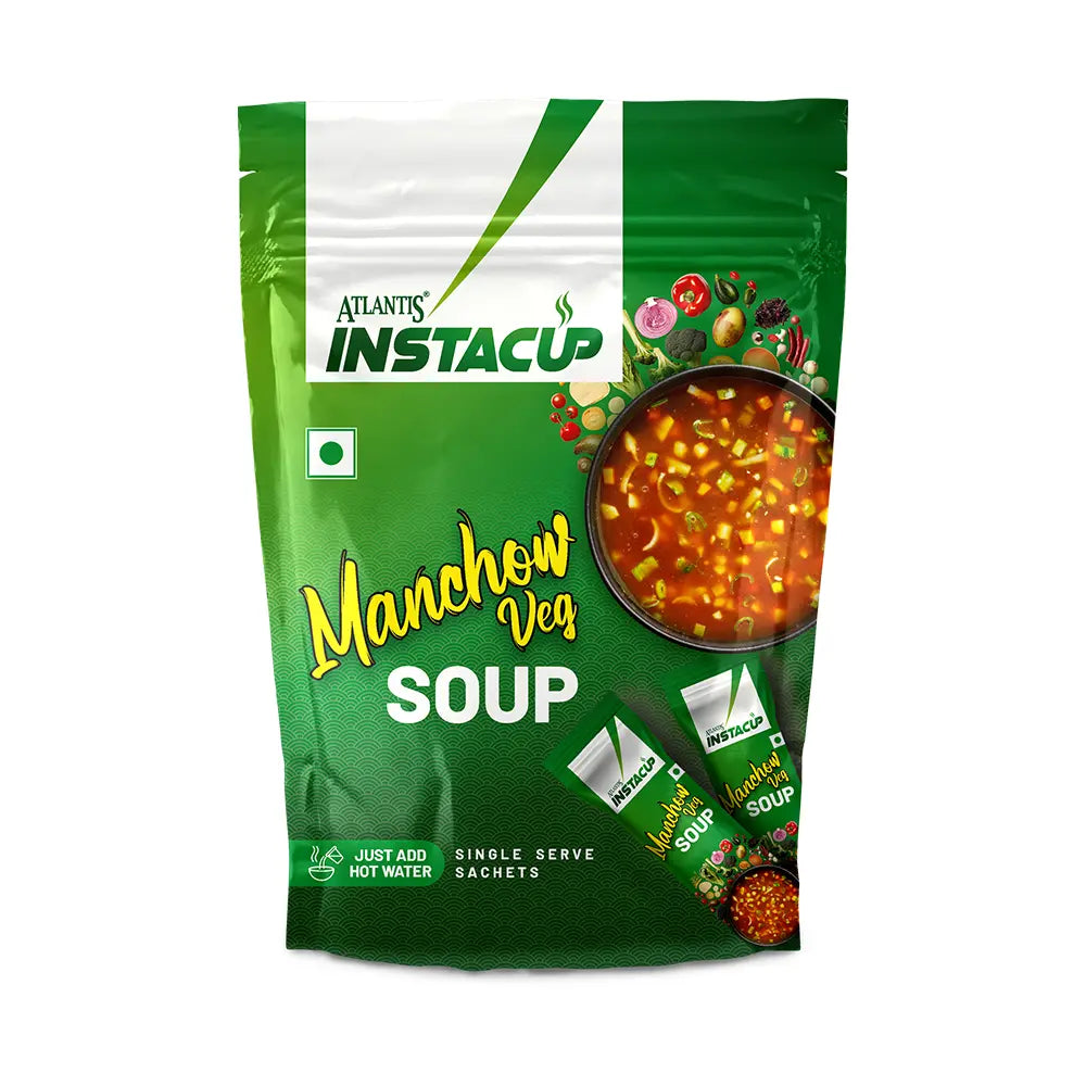 ATLANTIS Instacup Manchow Veg Single Serve Sachets Soup Pack |  Zesty Flavor 18 Sachets X 20 Grams | Just Add Hot Water & Stir