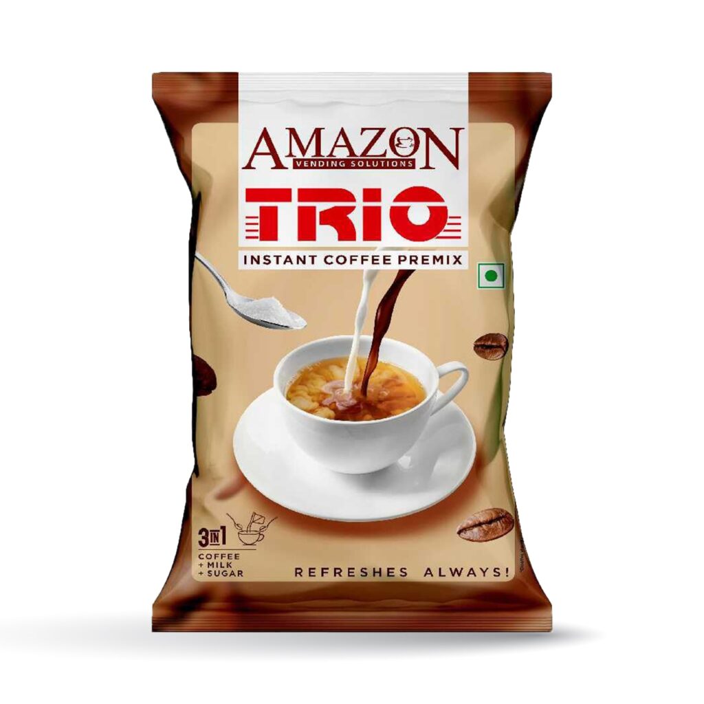 AMAZON Trio 3-in-1 Coffee Premix Powder – Instant Cafe-Style Coffee Anytime | For Vending Machines & Manual Use – Just Add Hot Water