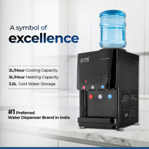 ATLANTIS BLAQUE | Smart Push Buttons | Hot, Normal & Cold Water | Table Top Water Dispenser | 1 Year Warranty | Child Safety Lock | Top Loading Hover Image